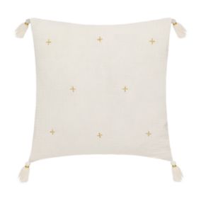 Coussin en gaze de coton brodé (40x40 cm - Ivoire)