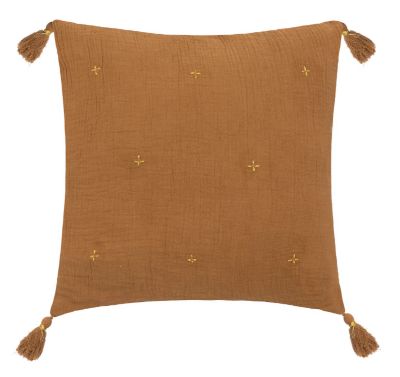 Coussin en gaze de coton brodé (40x40 cm - Marron Clair)