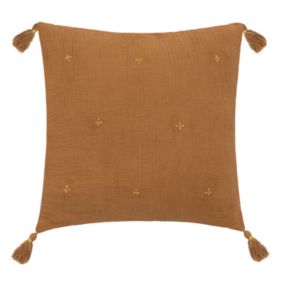 Coussin en gaze de coton brodé (40x40 cm - Marron Clair)