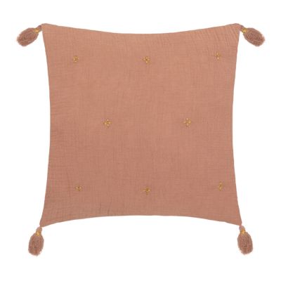 Coussin en gaze de coton brodé (40x40 cm - Vieux rose)