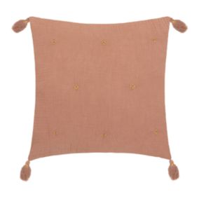 Coussin en gaze de coton brodé (40x40 cm - Vieux rose)