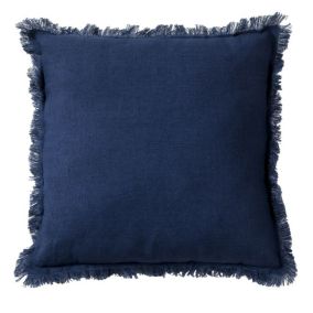 Coussin en lin, bords effilés bleu profond 'Deko&co'