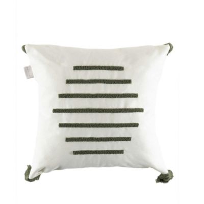Coussin en lin à pompons rayures en bouclette verte IZMIR