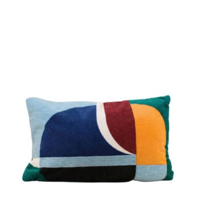 Coussin en velours de coton imprimé rebrodé multicolor 30x50cm