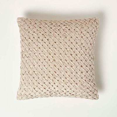 Coussin en velours plissé sofia, crème - HOMESCAPES