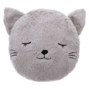 Coussin enfant "Chat" - fausse fourrure - D28 cm - Atmosphera