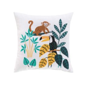 Coussin enfant déhoussable esprit jungle (40x40 cm - Blanc)