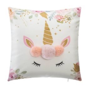 Coussin enfant "Licorne" - pompons - 39x39 cm - Atmosphera