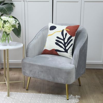 Coussin Esna Effet brodé 45x45cm GoodHome Blanc, marron et jaune