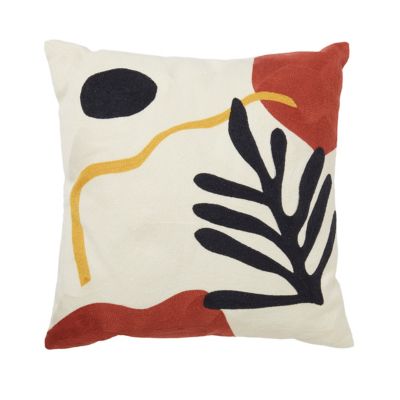 Coussin Esna Effet brodé 45x45cm GoodHome Blanc, marron et jaune