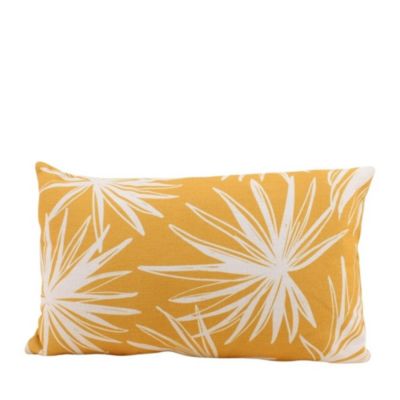 Coussin extérieur en tissu jaune feuillage 50x30cm