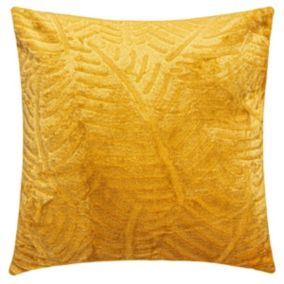Coussin "Feuilles" - flanelle - jaune ocre - 40x40 cm - Atmosphera
