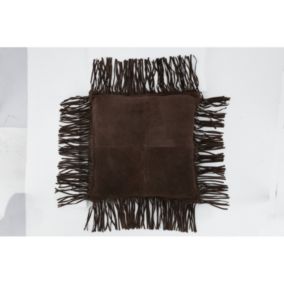 Coussin à franges en cuir marron 45x45x8 cm