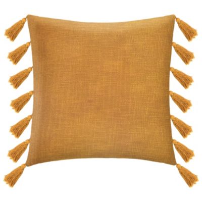 Coussin gypsy avec pompons (50x50 cm - Jaune Ocre)