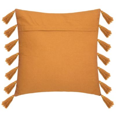 Coussin gypsy avec pompons (50x50 cm - Jaune Ocre)