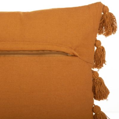 Coussin gypsy avec pompons (50x50 cm - Jaune Ocre)