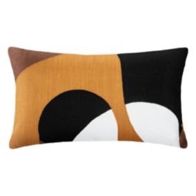 Coussin "Hary" - motifs brodés - coton - jaune ocre - 30x50 cm - Atmosphera