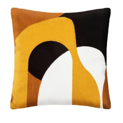 Coussin Hary - motifs brodés - coton - jaune ocre - 45x45 cm - Atmosphera