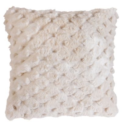 Coussin Imitation Fourrure avec Relief Géométrique (45x45 cm - Beige)