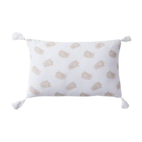 Coussin imprimé double gaze blanc taupe 30x50