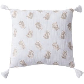 Coussin imprimé double gaze blanc taupe 40x40