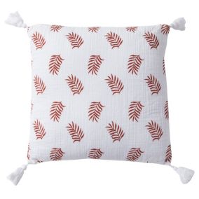 Coussin imprimé double gaze blanc terracotta 40x40