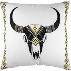 Coussin Imprimé "Tête de Buffle" (40x40 cm - Noir)