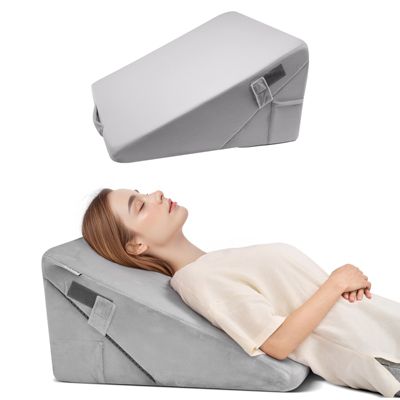 Coussin incliné lit, triangulaire orthopédique, mousse, housse lavable, reflux acide, gris.