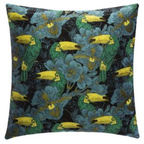 Coussin jacquard design toucan Jungle électro - L. 40 x l. 40 cm - Noir