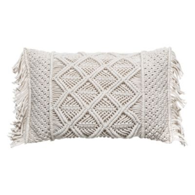 Coussin macramé à franges (30x50 cm - Ivoire)