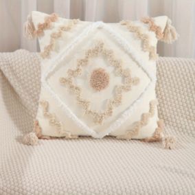 Coussin Moderne - Géométrique, Pompons, Fermeture à Glissière, Housse Tissée