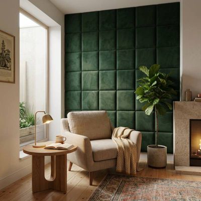 Coussin mural velours vert sapin - 30 x 30