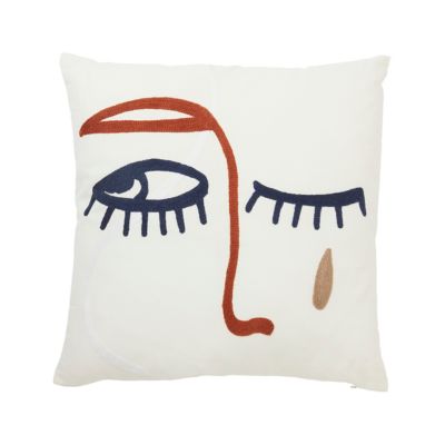 Coussin Naunet Effet brodé 45x45cm GoodHome Blanc, marron et jaune