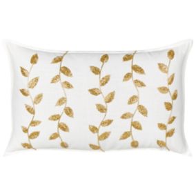 Coussin NERIUM Coton 30 x 50 cm Motif de plante Broderie Blanc