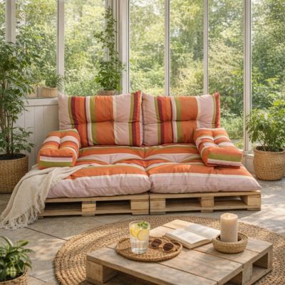 Coussin palette déperlant uni terracotta L.120 x l.80 cm Easy for life