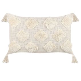 Coussin PAPAVER Coton 55 x 35 cm Géométrique Touffeté Beige clair