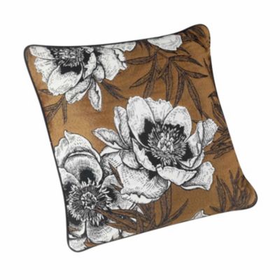 Coussin passepoilé aux impressions florales (45x45 cm - Jaune moutarde)