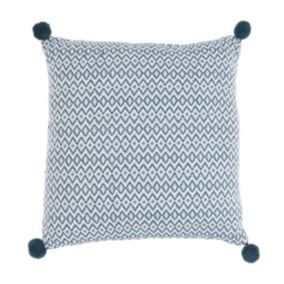 Coussin polycoton bleu avec pompons 40x40cm