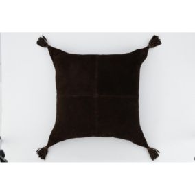 Coussin à pompons en cuir marron 45x45x8 cm