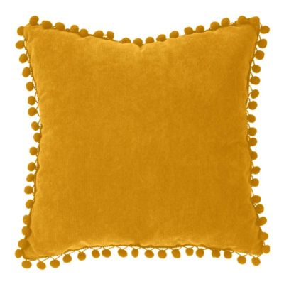 Coussin pompons - jaune ocre - 40x40 cm - Atmosphera
