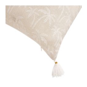 Coussin à pompons motifs palmier 45x45cm "Saharis" - 45x45cm - Beige