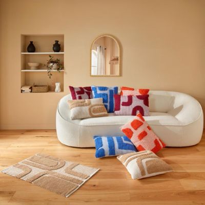 Coussin Poppy coton tufté lin 50x50cm - Atmosphera