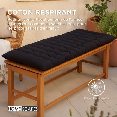 Coussin pour banc de jardin 2 places, noir - HOMESCAPES