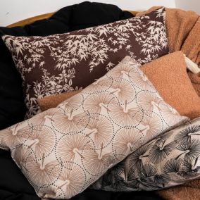Coussin rectangle Osaka imprimé beige et rose L.50 x l.30cm Deco&co