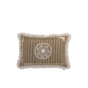 Coussin rectangulaire avec bord en franges et motifs en jute naturel 49x31cm