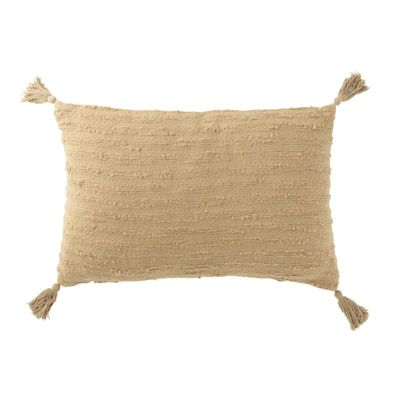 Coussin rectangulaire avec floches en coton beige 60x40x12 cm