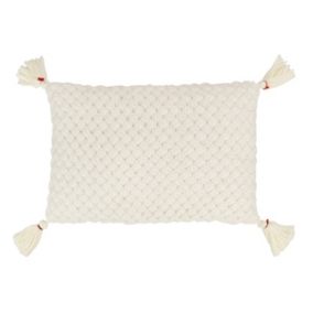 Coussin rectangulaire crochet avec frange en acrylique blanc 58x39cm