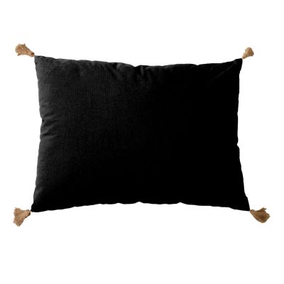 Coussin rectangulaire Panama avec 4 pompons en jute - 70 cm x 50 cm - Vert Argile