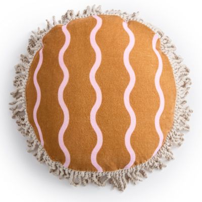 Coussin rond en coton effet velours marron à franges Ø.40 cm Maison Paloma x Castorama