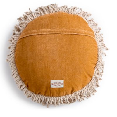 Coussin rond en coton effet velours marron à franges Ø.40 cm Maison Paloma x Castorama